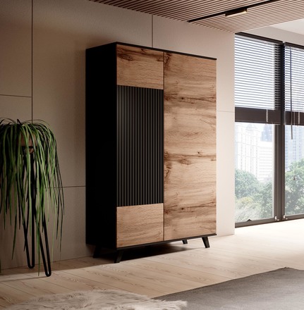 Šatní skříň Halmar RANDOM S-1 dub wotan/černá (3p=1szt) (3 karton) (5)