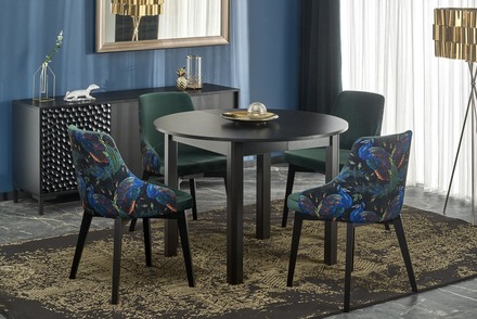 Moderní jídelní stůl Halmar RINGO barva deska černá, nohy - černá (102-142x102x76 cm) (2p=1szt) (2 Karton) (8)