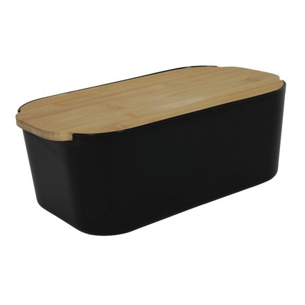 Chlebník HIT HT-24531950 s bambusovým víkem 33x18,5x12cm černá