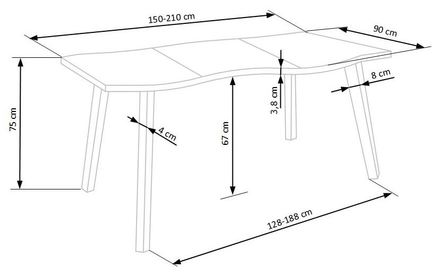 Dřevěný jídelní stůl Halmar DICKSON 2  rozkládací 150-210/90 cm, deska - přírodní, nohy - černá (2p=1szt) (2 Karton) (10)