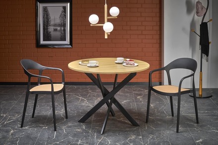 Moderní jídelní stůl Halmar EDGAR, deska - dub zlatý, nohy - černá (2 Karton)