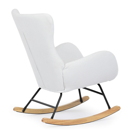 Houpací křeslo Autronic Křeslo houpací, potah bílá látka, dřevěné nohy, masiv kaučukovník (AK-376 WT2) (9)