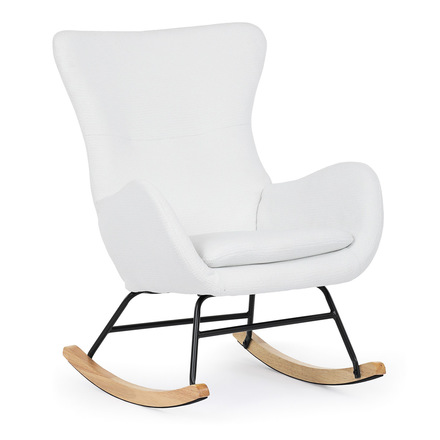 Houpací křeslo Autronic Křeslo houpací, potah bílá látka, dřevěné nohy, masiv kaučukovník (AK-376 WT2) (12)