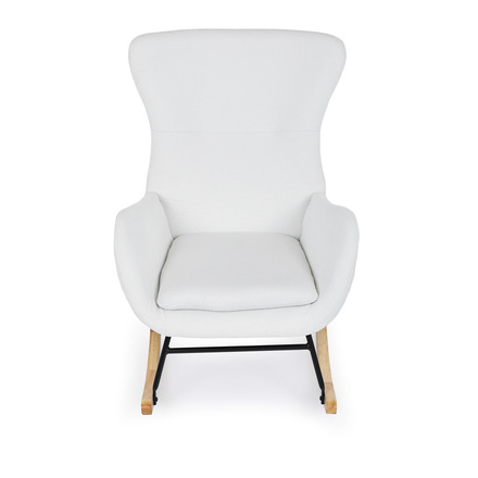 Houpací křeslo Autronic Křeslo houpací, potah bílá látka, dřevěné nohy, masiv kaučukovník (AK-376 WT2) (13)