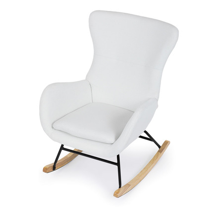 Houpací křeslo Autronic Křeslo houpací, potah bílá látka, dřevěné nohy, masiv kaučukovník (AK-376 WT2) (14)