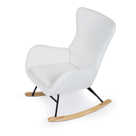 Houpací křeslo Autronic Křeslo houpací, potah bílá látka, dřevěné nohy, masiv kaučukovník (AK-376 WT2) (15)