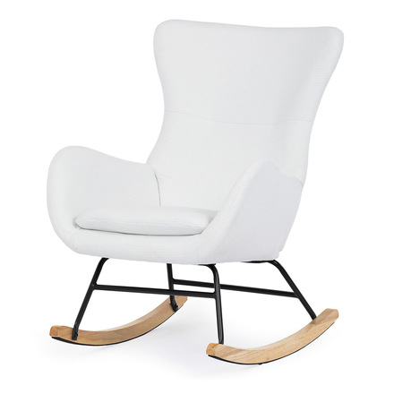 Houpací křeslo Autronic Křeslo houpací, potah bílá látka, dřevěné nohy, masiv kaučukovník (AK-376 WT2) (2)
