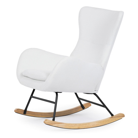 Houpací křeslo Autronic Křeslo houpací, potah bílá látka, dřevěné nohy, masiv kaučukovník (AK-376 WT2) (3)