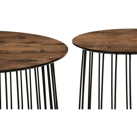 Konferenční stolky Autronic Set 2 ks stolků,pr.60x34, pr.37x39 cm, deska MDF, 3D dekor staré dřevo, kovová drátěná podnož, černý mat (AF-3007 OLW) (11)