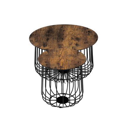 Konferenční stolky Autronic Set 2 ks stolků,pr.60x34, pr.37x39 cm, deska MDF, 3D dekor staré dřevo, kovová drátěná podnož, černý mat (AF-3007 OLW) (8)