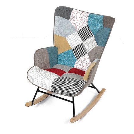 Houpací křeslo Autronic potah patchwork látka, dřevěné nohy, masiv kaučukovník (AK-374 PW2) (7)