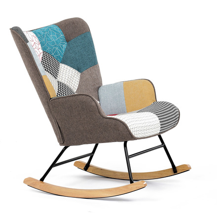 Houpací křeslo Autronic potah patchwork látka, dřevěné nohy, masiv kaučukovník (AK-374 PW2) (11)