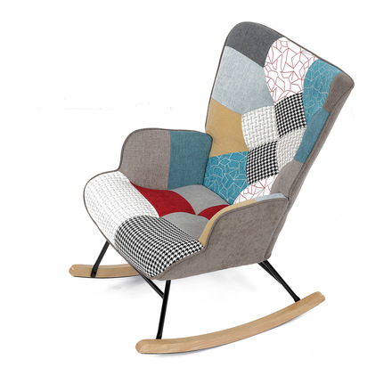 Houpací křeslo Autronic potah patchwork látka, dřevěné nohy, masiv kaučukovník (AK-374 PW2) (15)