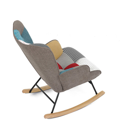 Houpací křeslo Autronic potah patchwork látka, dřevěné nohy, masiv kaučukovník (AK-374 PW2) (21)