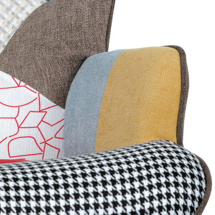 Houpací křeslo Autronic potah patchwork látka, dřevěné nohy, masiv kaučukovník (AK-374 PW2) (25)