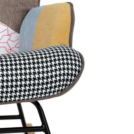 Houpací křeslo Autronic potah patchwork látka, dřevěné nohy, masiv kaučukovník (AK-374 PW2) (26)