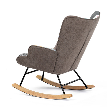 Houpací křeslo Autronic potah patchwork látka, dřevěné nohy, masiv kaučukovník (AK-374 PW2) (5)