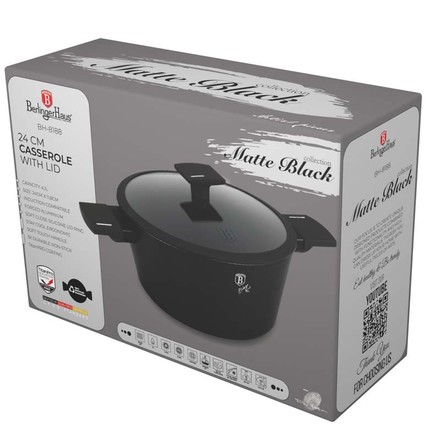 Kastrol s poklicí s titanovým povrchem Berlingerhaus BH-8188 s poklicí 24 cm Matte Black Collection (1)