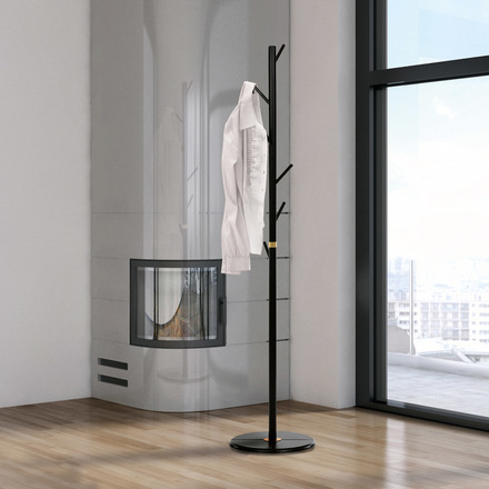 Věšák Autronic Věšák dřevěný stojanový, masiv bambus, černá + zlatá barva (DR-N1006 BK) (7)