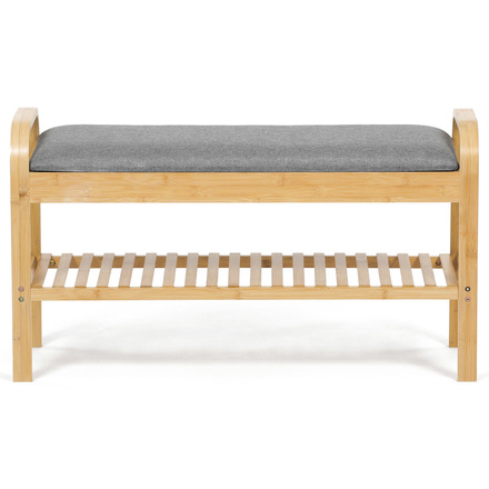 Botník / taburet Autronic Botník / taburet, police, masiv bambus, přírodní odstín, šedá látka (DR-N1016 GREY2) (1)