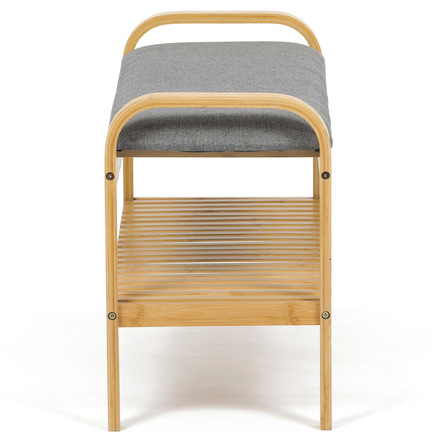 Botník / taburet Autronic Botník / taburet, police, masiv bambus, přírodní odstín, šedá látka (DR-N1016 GREY2) (3)