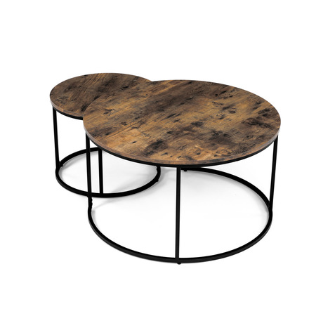 Set odkládacích stolků Autronic Set 2 ks stolků, MDF deska, dekor staré dřevo, kovová podnož, černý lak (AF-3002 OLW) (20)