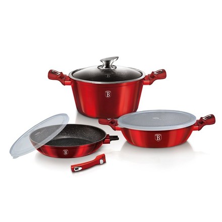 Sada nádobí s odnímatelnou rukojetí a mramorovým povrchem Berlingerhaus BH-7050 6 ks Burgundy Metallic Line