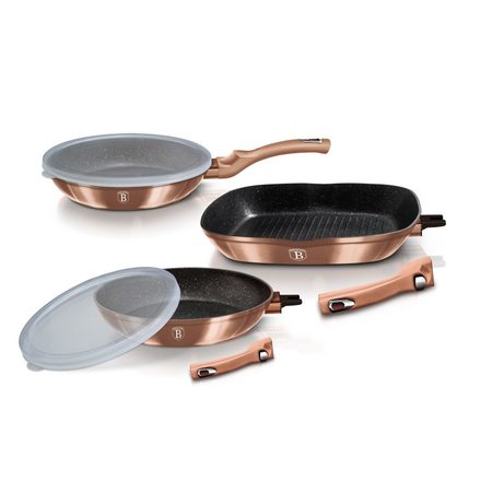 Sada pánví s odnímatelnou rukojetí a mramorovým povrchem Berlingerhaus BH-7038 5 ks Carbon Pro Metallic Line