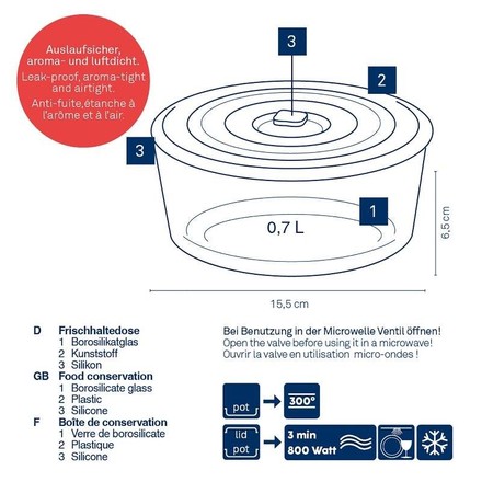 Dóza na potraviny Kela KL-12640 skladovací Aurelia sklo 6,5cm 15,5cm 0,7l (2)