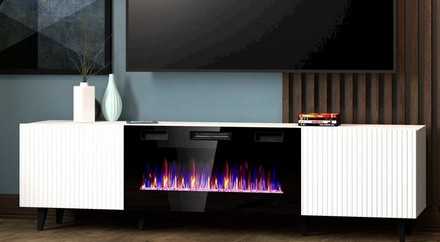 Televizní stolek Halmar PAFOS televizní stolek 180 s komínkem bílá mat/ bílá mat (3)