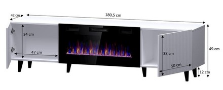 Televizní stolek Halmar PAFOS televizní stolek 180 s komínkem bílá mat/ bílá mat (2)