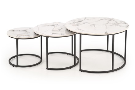 Konferenční stolek Halmar GILDA sestava 3 ław, bílá mramor / černá (1p=1set)
