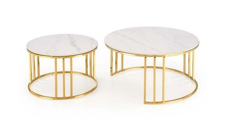 Konferenční stolek Halmar MERCURY 3 konferenční stolky sestava, barva: bílá mramor / zlatá (2p=1szt) (2 Karton)