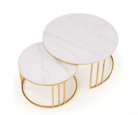 Konferenční stolek Halmar MERCURY 3 konferenční stolky sestava, barva: bílá mramor / zlatá (2p=1szt) (2 Karton) (3)