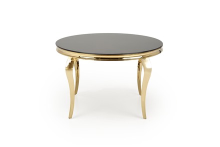 Moderní jídelní stůl Halmar REGINALD_2 stůl kulatý deska - sklo černá, nohy - zlatá (2 Karton) (11)