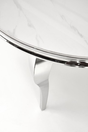 Moderní jídelní stůl Halmar REGINALD stůl kulatý deska - bílá mramor, nohy - stříbrná (2 Karton) (3)