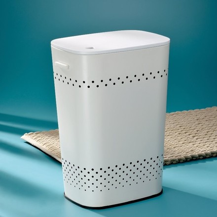 Koš na prádlo Kela KL-23963 sedací Malaga kovový bílý 39,5x29,5x57,5cm (1)