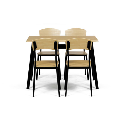 Set moderní jídelní stůl se židlemi Autronic Jídelní set (1+4), MDF dekor dub, čtyřnohá kovová podnož, černý matný lak (AUT-O2222 OAK) (1)