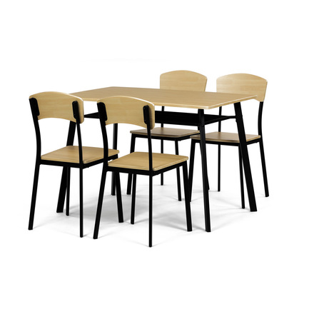 Set moderní jídelní stůl se židlemi Autronic Jídelní set (1+4), MDF dekor dub, čtyřnohá kovová podnož, černý matný lak (AUT-O2222 OAK) (2)