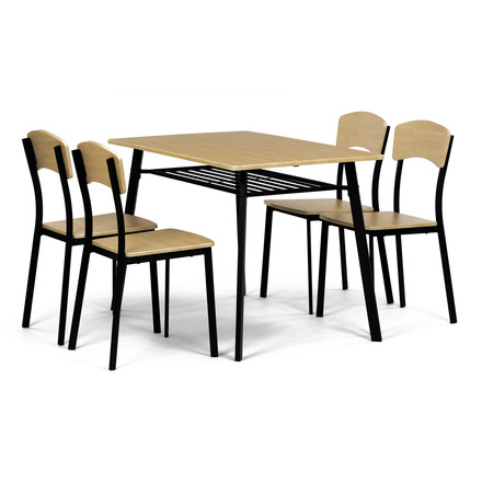 Set moderní jídelní stůl se židlemi Autronic Jídelní set (1+4), MDF dekor dub, čtyřnohá kovová podnož, černý matný lak (AUT-O2222 OAK) (3)