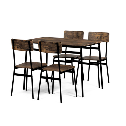Set moderní jídelní stůl se židlemi Autronic Jídelní set (1+4), MDF dekor staré dřevo, čtyřnohá kovová podnož, černý matný lak (AUT-O2155 OLW)