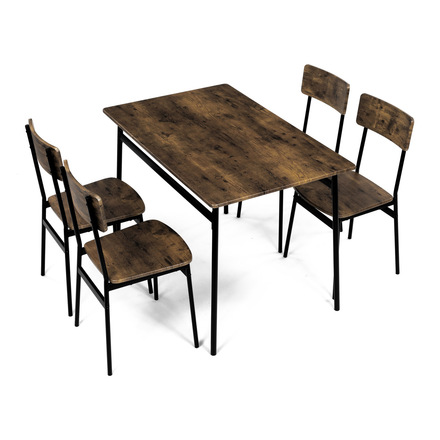 Set moderní jídelní stůl se židlemi Autronic Jídelní set (1+4), MDF dekor staré dřevo, čtyřnohá kovová podnož, černý matný lak (AUT-O2155 OLW) (9)