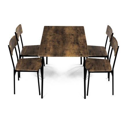 Set moderní jídelní stůl se židlemi Autronic Jídelní set (1+4), MDF dekor staré dřevo, čtyřnohá kovová podnož, černý matný lak (AUT-O2155 OLW) (10)