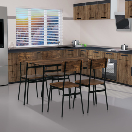 Set moderní jídelní stůl se židlemi Autronic Jídelní set (1+4), MDF dekor staré dřevo, čtyřnohá kovová podnož, černý matný lak (AUT-O2155 OLW) (16)