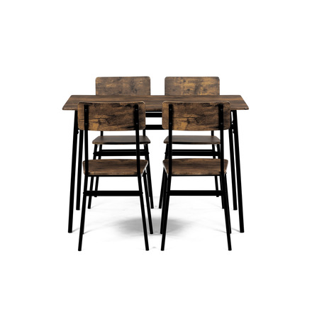 Set moderní jídelní stůl se židlemi Autronic Jídelní set (1+4), MDF dekor staré dřevo, čtyřnohá kovová podnož, černý matný lak (AUT-O2155 OLW) (1)