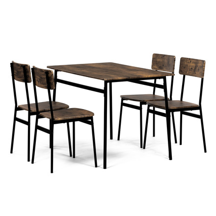 Set moderní jídelní stůl se židlemi Autronic Jídelní set (1+4), MDF dekor staré dřevo, čtyřnohá kovová podnož, černý matný lak (AUT-O2155 OLW) (3)