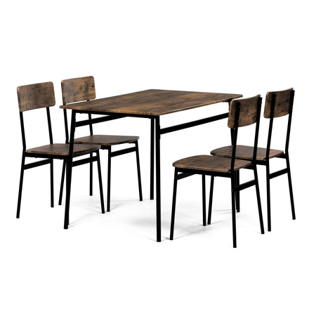 Set moderní jídelní stůl se židlemi Autronic Jídelní set (1+4), MDF dekor staré dřevo, čtyřnohá kovová podnož, černý matný lak (AUT-O2155 OLW) (5)