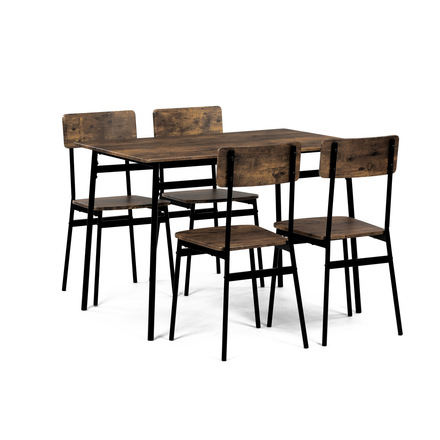 Set moderní jídelní stůl se židlemi Autronic Jídelní set (1+4), MDF dekor staré dřevo, čtyřnohá kovová podnož, černý matný lak (AUT-O2155 OLW) (6)
