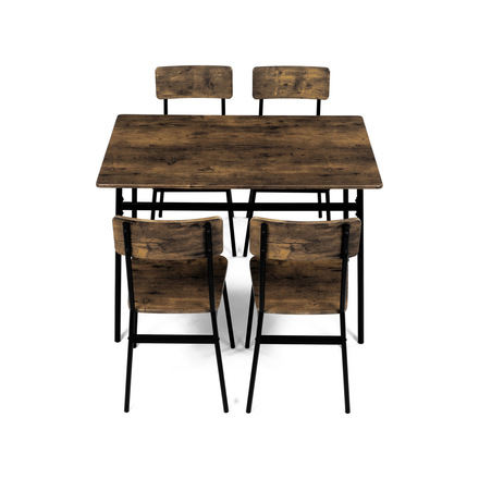 Set moderní jídelní stůl se židlemi Autronic Jídelní set (1+4), MDF dekor staré dřevo, čtyřnohá kovová podnož, černý matný lak (AUT-O2155 OLW) (7)