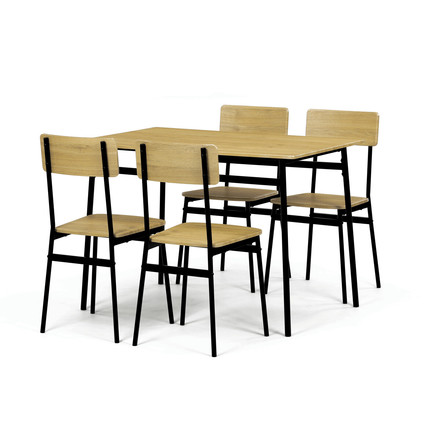 Set moderní jídelní stůl se židlemi Autronic Jídelní set (1+4), MDF dekor divoký dub, čtyřnohá kovová podnož, černý matný lak (AUT-O2155 OAK)